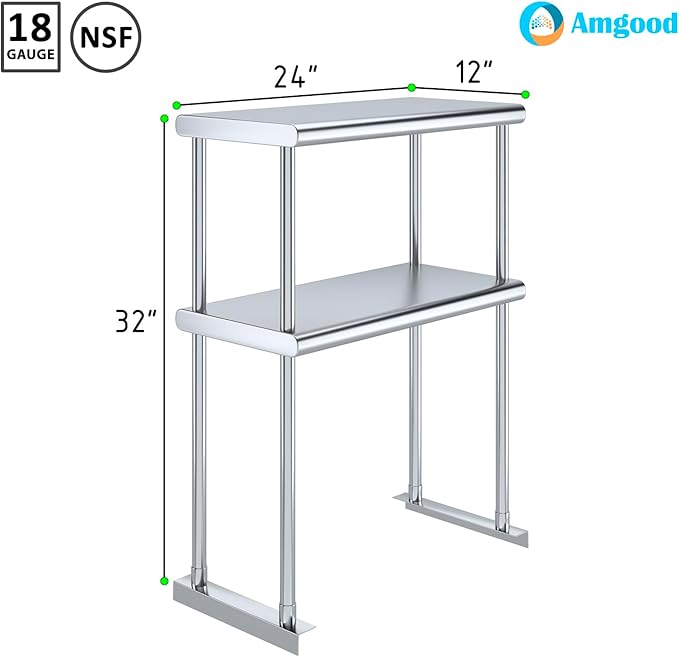 AmGood Double OverShelf Stainless Steel NSF - Many (24" Long x 12" Deep)