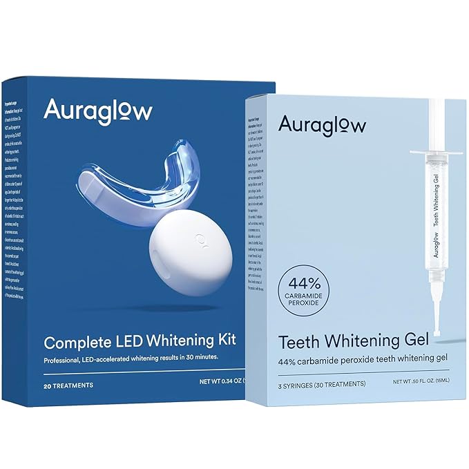 Auraglow Teeth Whitening Kit & 44% Teeth Whitening Gel Refill Pack