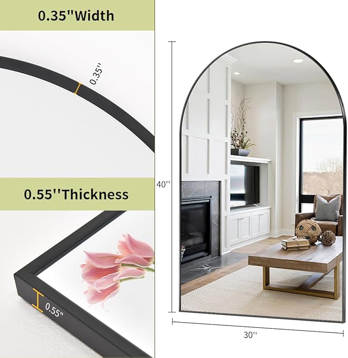 BEAUTYPEAK 30"x40" Arch Bathroom Mirror, Wall Mounted Vanity Metal Frame Mirror for Bedroom, Entryway, Living Room, Black