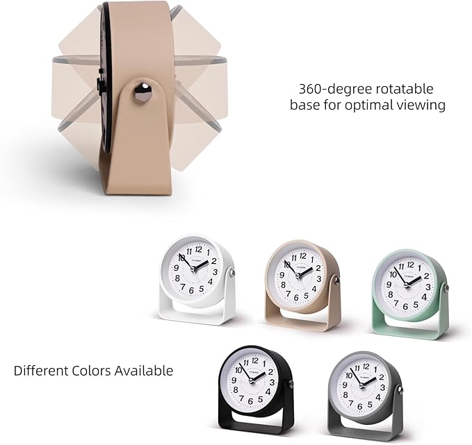 Analog Alarm Clock, Silent Non-Ticking Quartz Movement, Battery-Operated with Snooze & On-Demand Light, Easy to Set Gentle Wake Bedside Desk Clock, Ideal for Home, Travel, Office (Yellow)