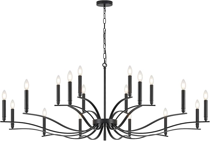 Black Living Room Chandelier 18 Light Hight Ceiling Foyer Candle Chandelier Large Dining Room Light Fixture Over Table 59in Metal Modern Chandeliers Hanging Light for Entry Master Bedroom