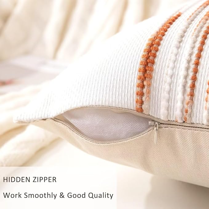 Boho Throw Pillow Covers 18x18 Set of 2 Christmas Decorative Cushion Case Striped Square Pillows Cover Chenille Pillow Cases Accent Neutral Pillowcase for Sofa Couch Bed,White Wine-red