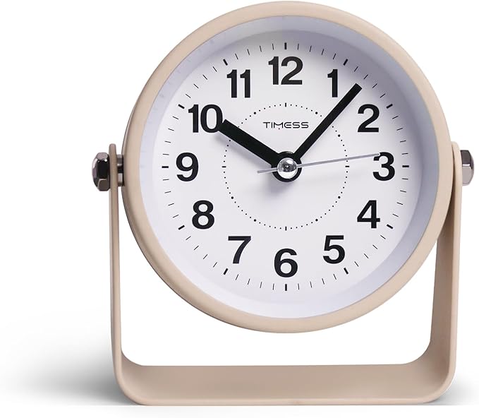 Analog Alarm Clock, Silent Non-Ticking Quartz Movement, Battery-Operated with Snooze & On-Demand Light, Easy to Set Gentle Wake Bedside Desk Clock, Ideal for Home, Travel, Office (Yellow)