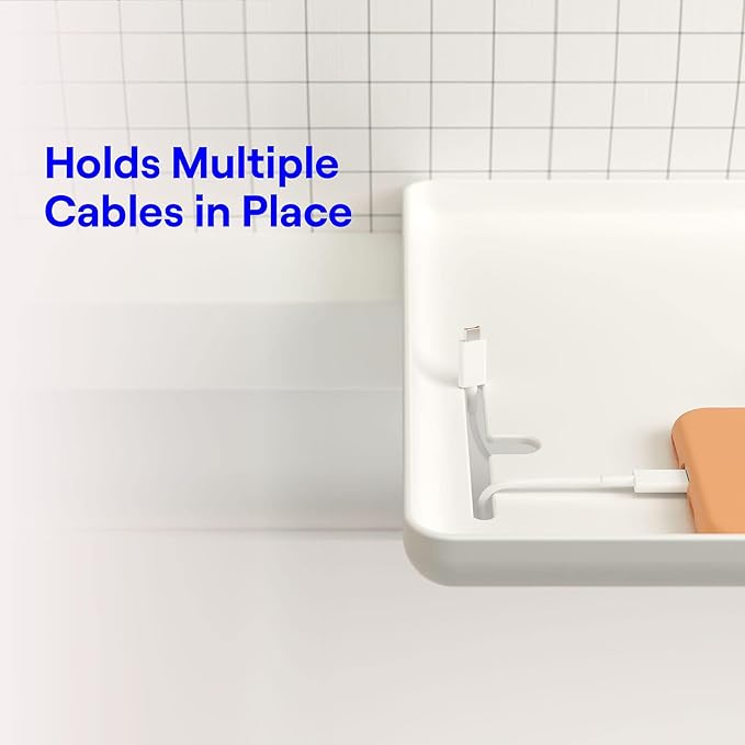 BedShelfie Bedside Shelf for Dorm Room Bunk Bed & Top Bunk, College Dorm Room Essentials, Bedside Caddy, Clip on Floating Desk Tray, Bed Side Table Storage, Loft Nightstand Decor - Cable Catch, White