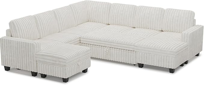 Belffin Oversized Sofa Bed Modular Sectional Sleeper Sofa with Pull Out Bed L Shaped Couch with Storage Chaise White Couch