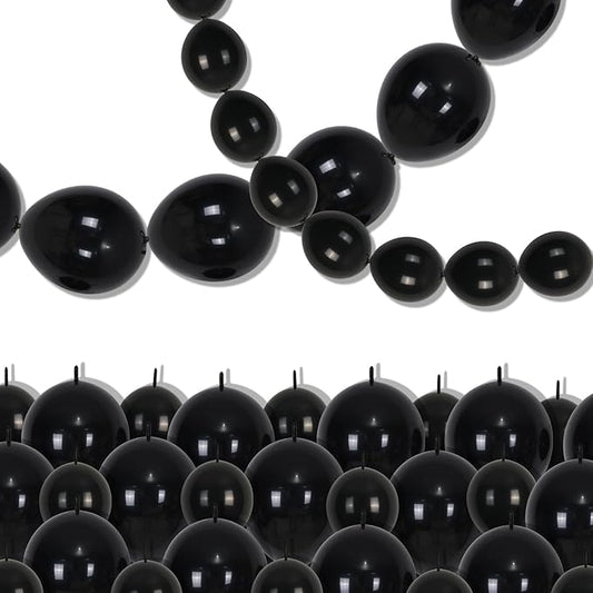 Black Linking Balloons, 120PCS Linked Balloon with Tail for Balloon Wall Arch and Chains, Quick Linkable Balloons for Wedding Birthday Baby Shower Engagement Graduation Party Decorations (6+10inch)