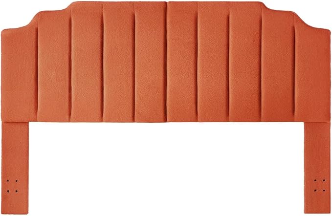 24KF Orange Teddy Fabric Tufted King Upholstered Headboard, Modern Vertical Channel Design California King Headboard with Stepped Silhouette Top Edge,6026-K-Teddy Orange