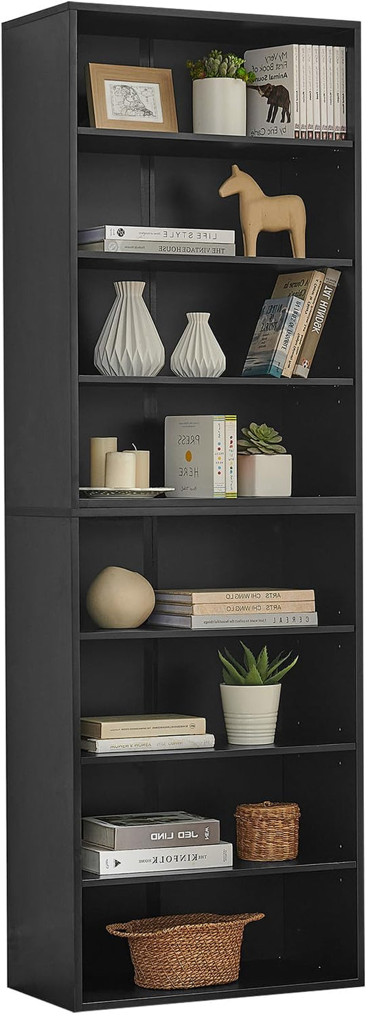 71 Inch Tall 8-Shelf Bookcase, Wood Bookshelf Storage Organizer Adjustable Shelf for Home Office Living Room, Converts into Two 4-Shelf Bookshelves, Black