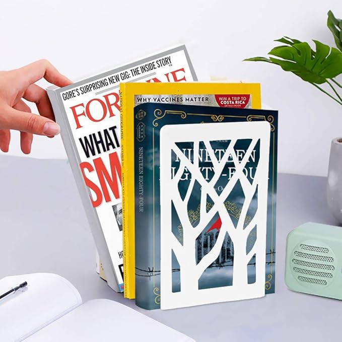 Book Ends, Bookends, Bookends for Shelves, Bookend, Book Ends for Heavy Books, White Metal Book Shelf Holder Home Decorative, Book Stoppers for Shelves, Bookend Supports 2 Pair