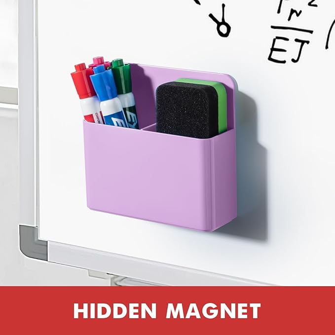 BEYGORM 2 Pack Plastics Magnetic Pen Holder for Refrigerator, Dry Erase Marker Holder for Whiteboard，Magnet School Locker Organizer Accessories, Pencil Cup, Pen Caddy, Classroom Organization(Purple)