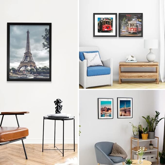 8x8 Picture Frame Set of 6, Display Pictures 5x5 with Mat or 8x8 Without Mat for Wall Mounting or Table Top Display,Black