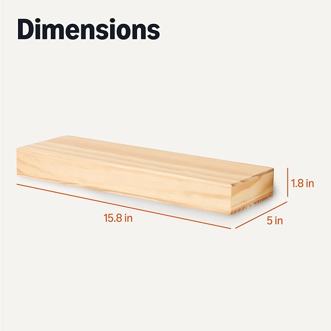 Amazon Basics Wood Floating Wall Shelves, Pack of 3, Pine, 15.8" x 5" x 1.8"