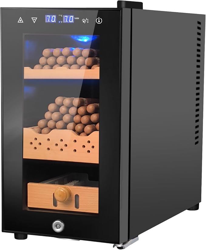 25L Cigar Electric Humidor, 200 Counts Large Capacity,Thermostatic Electric Cooler Cabinet with Digital LED Screen, Safety Lock,Smart Humidity & Temp Control, Gifts for Men