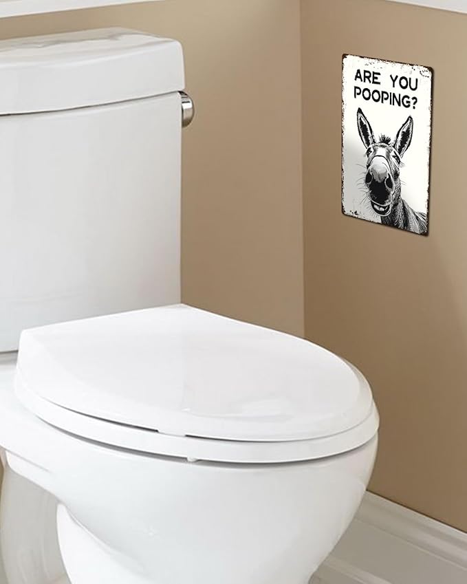 ALKB Funny Donkey Are You Pooping Metal Signs Vintage Farmhouse Bathroom Wall Decor Donkey Lovers Gift 8 x 12 Inch