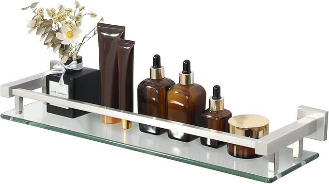 Alise Bathroom Shelves, Polished Chrome Glass Shelf for Bathroom, Modern Floating Shelves, 20 inch