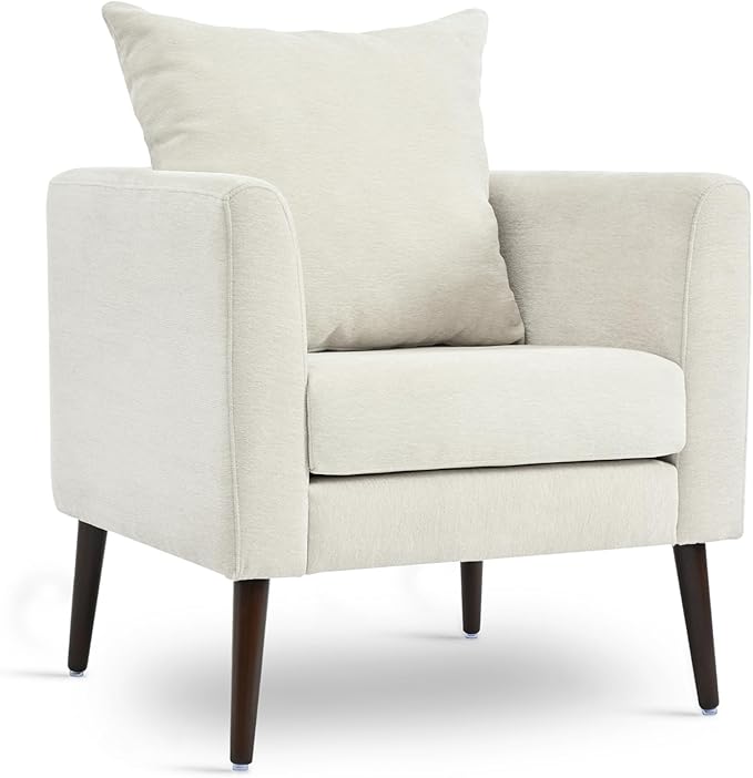 Barrel Accent Chair Set of 2 with Back Pillow, Large Upholstered Armchair with Solid Wood Legs Modern Reading Chairs for Living Room Bedroom