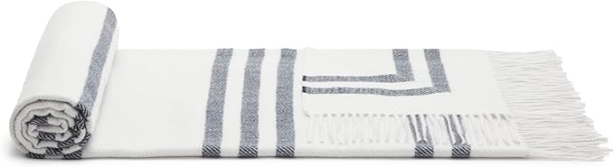 Amazon Basics Room Décor Throw Blanket, Lightweight and Cozy in Recycled Polyester, Light Grey With Blue Stripes, 50"x 60"