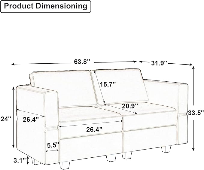 Belffin Modular Loveseat Sofa Couch with Storage Seats Velvet 2 Seater Love Seats for Small Spaces Grey
