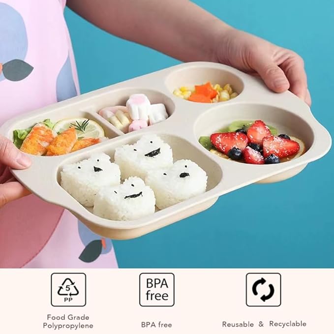 12 Inch Divided Plates4 PCS - Reusable Unbreakable Wheat Straw Plates, Dinnerware Lunch Tray Plates Tableware for Kitchen, Picky Eaters, Campers and Portion Control (Blush)