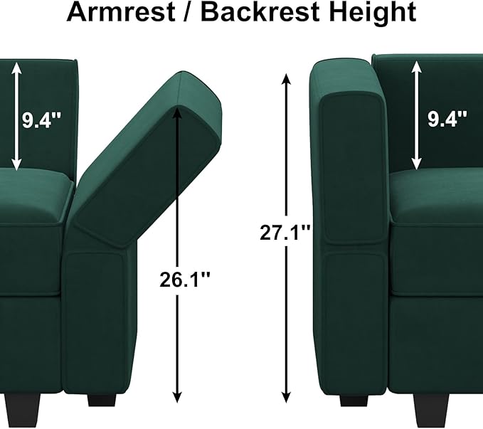 Belffin Modular Sectional Sofa U Shaped Sectional Couch with Reversible Chaises Velvet Modular Sofa with Storage Seat Green
