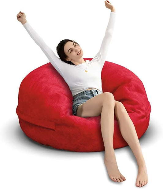 Bean Bag Chair for Adults 3FT,Soft Removable Cover for Teens/Girls Bedroom,Fluffy Giant Round Floor Beanbag Lounger Chairs (No Filler,Big Red)