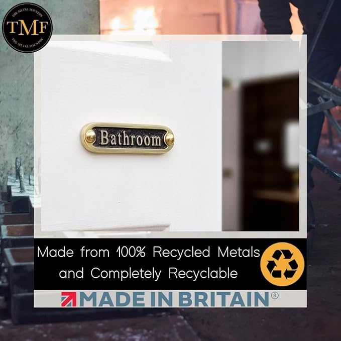 Bathroom Brass Door Sign. Traditional Style Home Décor Wall Plaque Handmade By The Metal Foundry UK.