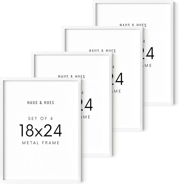 HAUS AND HUES 18x24 White Metal Picture Frames - Features Premium Aluminum, Vertical & Horizontal Hang, Shatterproof Plexiglass - Perfect for Home, Room, Office (18x24 in, White, Set of 4)