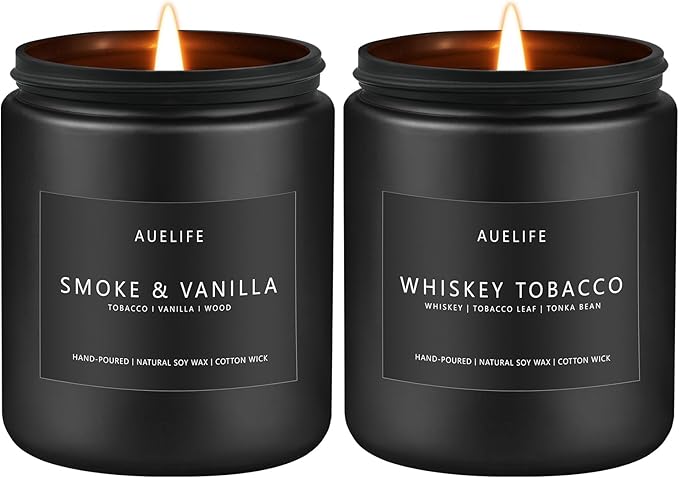2 Pack Candle | Smoke & Vanilla + Whiskey Tobacco - Candles for Men - Masculine Candle, Soy Candles for Home Scented - Gifts for Men, Home Fragrance Manly Gifts - Each of 7oz