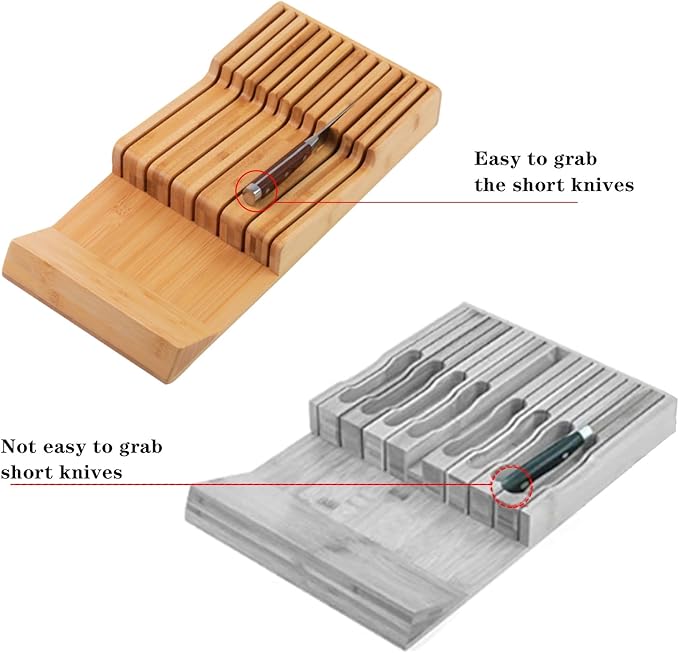 Bamboo Kitchen Drawer Knife Block, In drawer Knife Holder, Knife Drawer Organizer fit for 13 knives