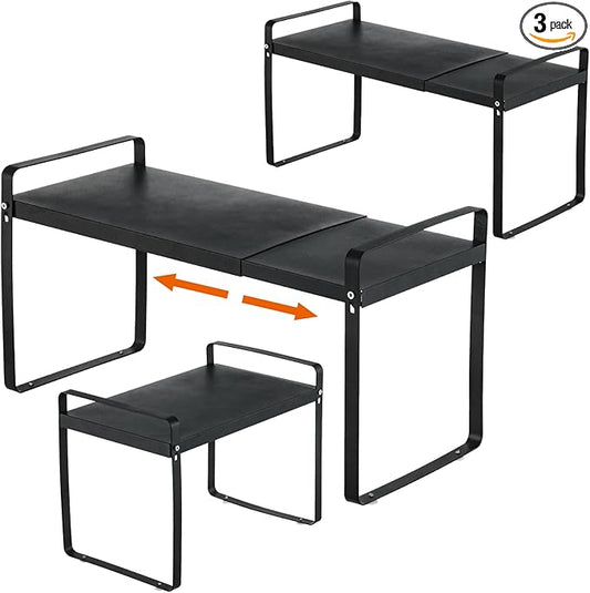 Aertiavty 3 Pack Expandable Cabinet Shelf Organizer Kitchen Shelf Riser Stackable Pantry Shelves Kitchen Organizers and Storage Metal Spice Rack Countertop Organizer Cupboard Adjustable Shelfs