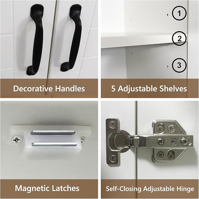 71" Tall Pantry Cabinet/Storage Cabinet, Wood Cupboard with 2 Door and 3 Adjustable Shelves for Kitchen, Dining Room, Living Room, Bathroom (Style 2)