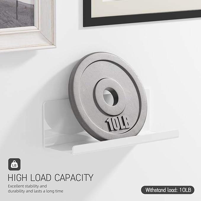 Acrylic Wall Floating Shelves Set of 2, Wall Shelves White 12 Inch Adhesive Wall Organizer Adhesive Shelf for Bathroom, Kitchen, Bedroom, Office, Gaming Room, No Damage, No Drill