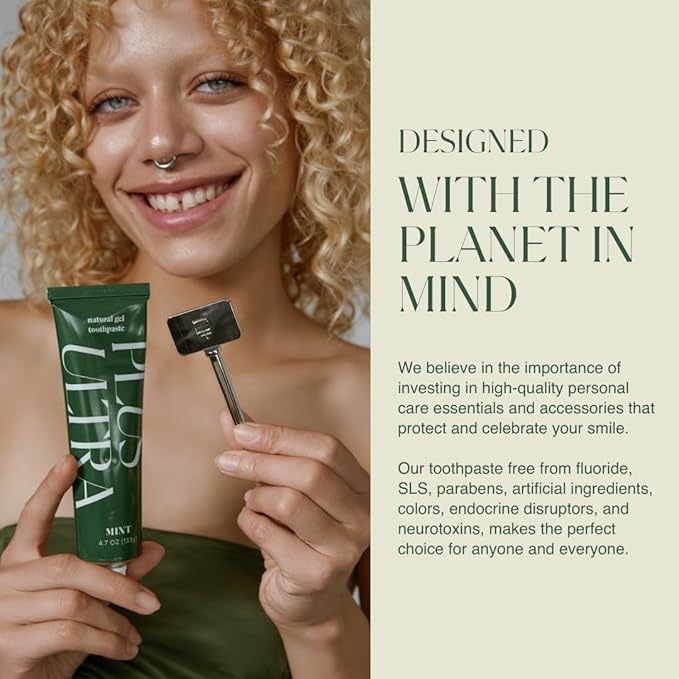 Plus Ultra Organic Fluoride-Free Gel Toothpaste in Aluminum Tube | Eco-Friendly, SLS Free | Made with Aloe, Peppermint, Bamboo Extract | for Sensitivity & Whitening | Made in USA, 4.7oz (Pack of 2)