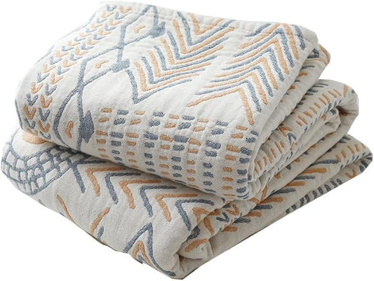 Boho Muslin Blanket for Adults 4-Layer Gauze Twin Size Soft Cozy 100% Cotton Summer Cooling Blanket Striped Decor for Sofa Bed Coverlet Both Sides (A Boho Stripe, Twin 60 x 80 in)