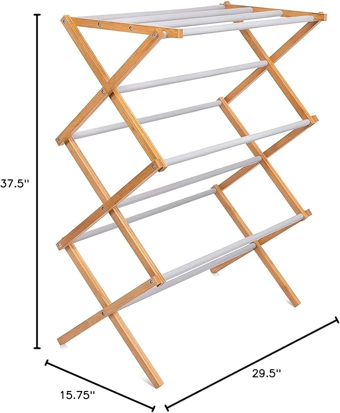BirdRock Home Wooden Clothes Drying Rack | 3-Tier Foldable Bamboo Laundry Stand | Water-Resistant, Fully Assembled, Collapsible Indoor/Outdoor Dryer for Hanging Clothes | Grey
