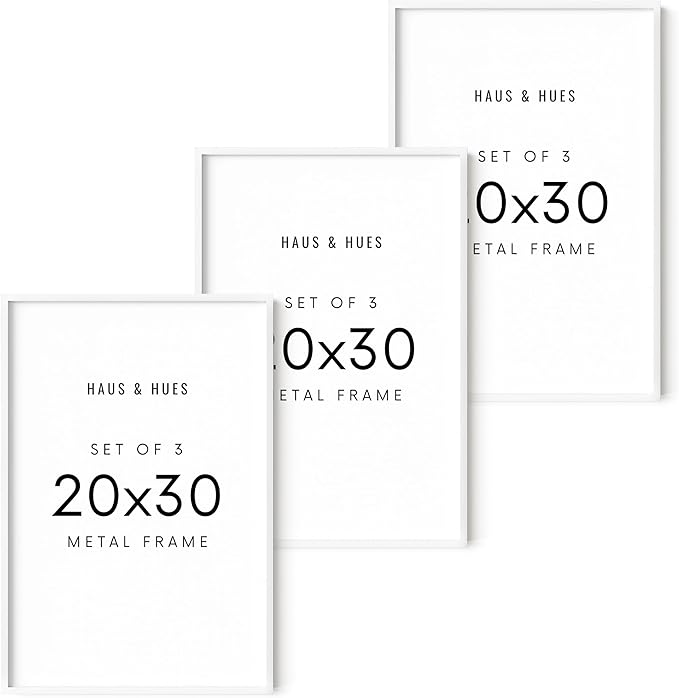 HAUS AND HUES 20x30 White Metal Picture Frames - Features Premium Aluminum, Vertical & Horizontal Hang, Shatterproof Plexiglass - Perfect for Home, Room, Office (20x30 in, White, Set of 3)