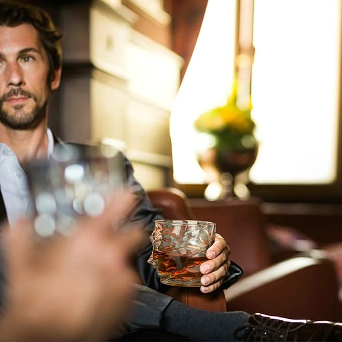 12 oz Hand Blown Crystal Whiskey Glasses Set of 4, Unique Cognac Glass, Heavy Thick Bottom Bar Glass for Scotch Bourbon Rum Gin Water Cocktail,Gifts Men Gifts Ideas