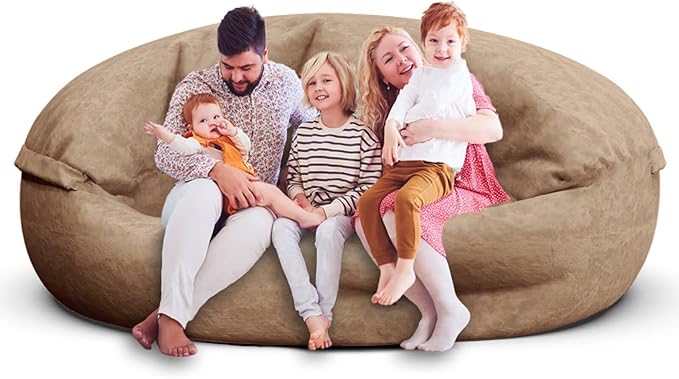 Bean Bag Chair for Adults 7FT,Soft Removable Cover for Teens/Girls Bedroom,Fluffy Giant Round Floor Beanbag Lounger Chairs (No Filler,Tan)