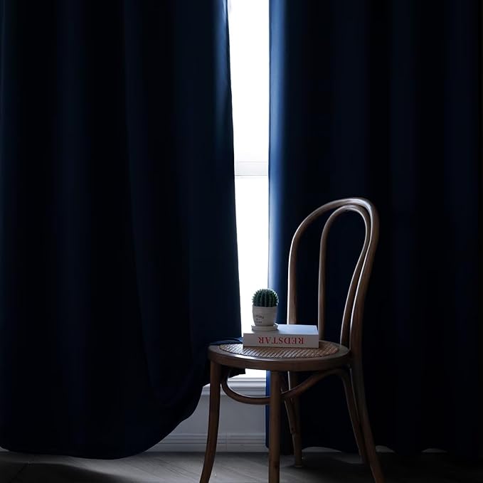 Blackout Curtains 96 Inches Long for Bedroom, Thermal Insulated Blackout Curtains 2 Panels Set, Solid Grommet Privacy Room Darkening Drapes for Living Room Windows(W52 x L96, Navy Blue)