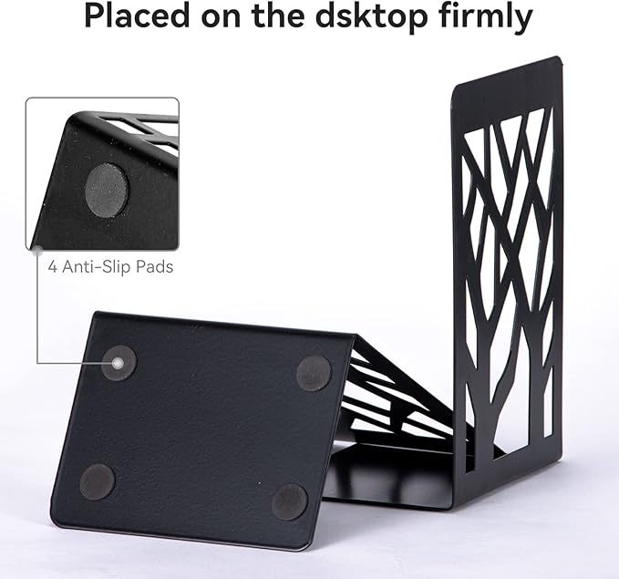 Book Ends, Bookends, Bookends for Shelves, Bookend, Book Ends for Heavy Books, Black Metal Book Shelf Holder Home Decorative, Book Stoppers for Shelves 2 Pair