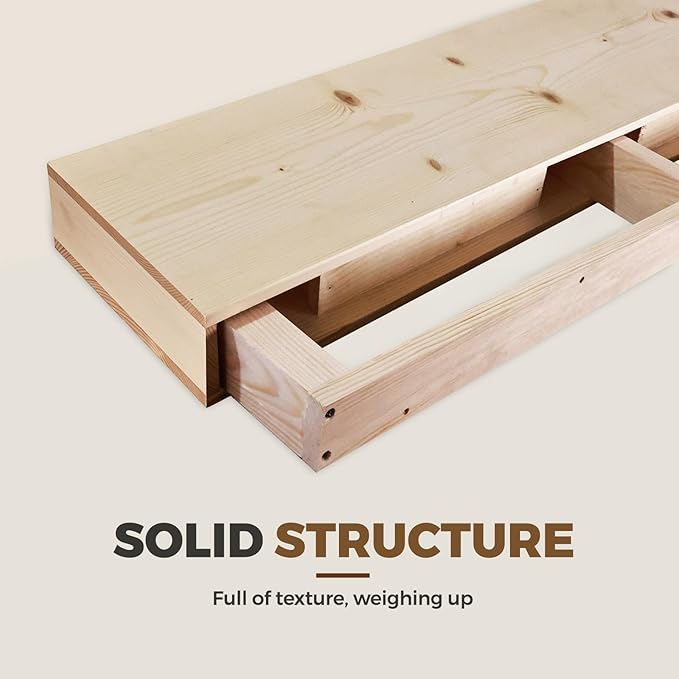 60x8x3 Fireplace Mantel - Handcrafted Hollow Rustic Solid Wood Wall Mounted Floating Shelf - DIY Color - with Invisible Heavy Duty Wood Bracket