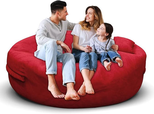 Bean Bag Chair for Adults 5FT,Soft Removable Cover for Teens/Girls Bedroom,Fluffy Giant Round Floor Beanbag Lounger Chairs (No Filler,Big Red)