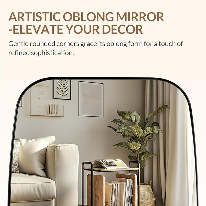 ANDY STAR Oval Mirrors for Bathroom, 30x48’’ Black Oval Mirror for Bathroom, Oblong Mirrors with Black Metal Frame Pill Shaped Mirror Wall Mounted Horizontal or Vertical