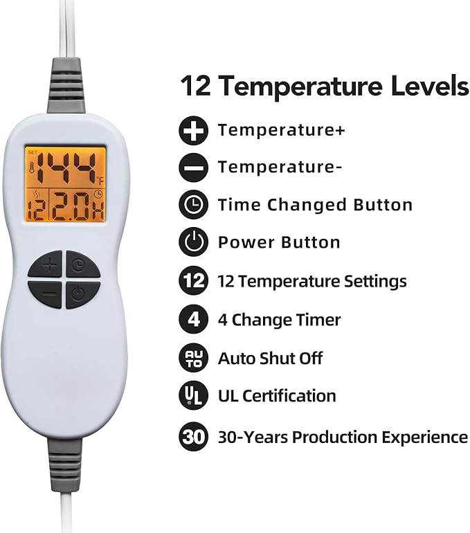 26" x 35" Flannel Neck&Shoulder&Back Heating Pad with 12 Temperature Settings&Countdown Timer, Pain Relief for Back/Neck/Shoulders/Menstrual Pain, Christmas Gifts for Women Men Mom Dad(Light Tan)