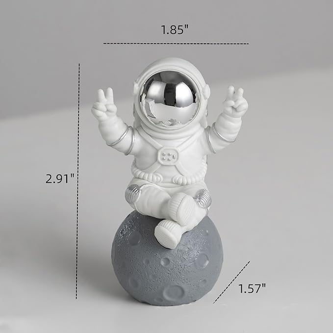 3 Pcs Silver White Astronaut Statues Set, Spaceman Sculpture Figurines Home Ornament Cake Toppers Gift