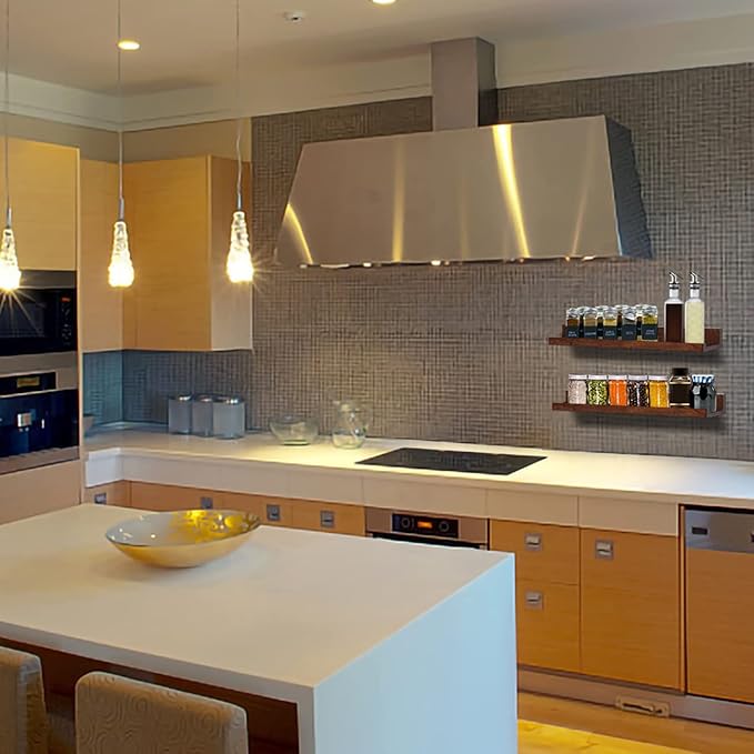 AZSKY Floating Book Shelves Wall Mounted Photo Shelf Picture Ledge Deep Walnut Display Shelves for Home Living Room Bedroom Bathroom Office Set of 2