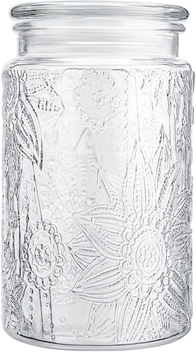 32oz Vintage Glass Jar With Lid, Glass Storage Containers, Airtight Kitchen Storage Containers For Sugar, Coffee, Tea, Spice, Flour, Candy Cookie, Pasta, Cereal, Cute Decorative Jars