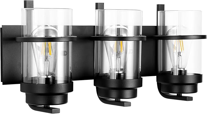 Bathroom Vanity Light Fixtures,Rustic Matte Black Vanity Lights 3 Bulb,Industrial Bathroom Light 3 Pack(Bulbs not Included)