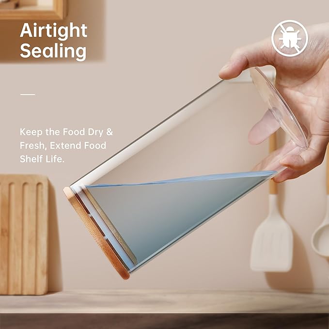 17oz - 4 Pack Glass Jars with Bamboo Lids, Glass Food Storage Containers with Airtight Lids, Air Tight Pantry Storage Containers for Coffee, Sugar, Spice, Meal Prep Jars for Salad & Fruit