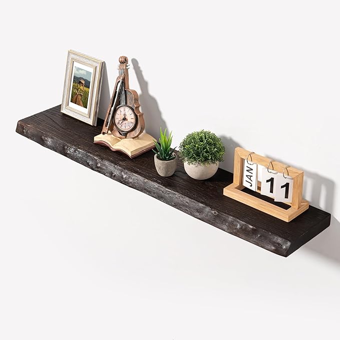 Axeman 40 inch Floating Shelves for Wall - 8'' D Live Edge Rustic Solid Elm Wood Floating Shelves Wall Mounted, Wall Shelves with Invisible Bracket for Living Room Bedroom Kitchen, Set of 1 Walnut